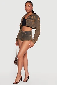 Acid Wash Denim Cropped Distressed Jacket