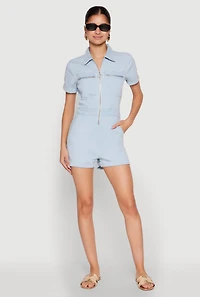 Denim Zip Front Romper