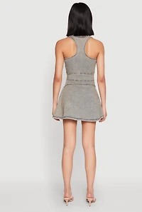 Womens Mineral Wash Racerback Denim Skater Dress, Blue, Size S