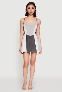 Denim Color Block Skater Dress