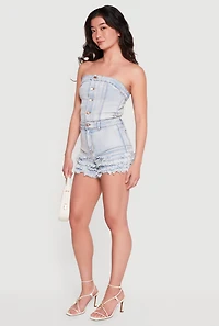 Tiered Ruffle Hem Acid Wash Denim Romper