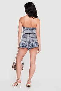 Tiered Ruffle Hem Acid Wash Denim Romper