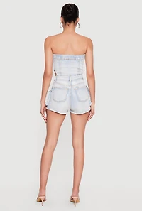 Cutout Side Cargo Pocket Denim Rompers