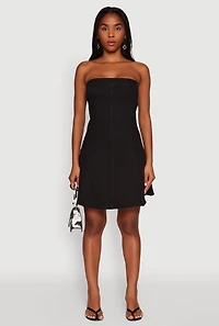 Womens Daisy Strapless Denim Skater Dress, Black, Size M