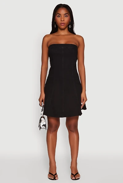 Womens Daisy Strapless Denim Skater Dress, Black, Size S
