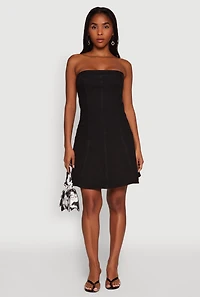 Womens Daisy Strapless Denim Skater Dress, Black, Size M