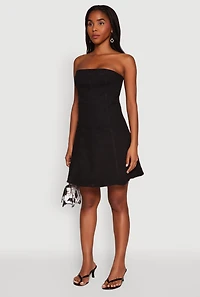 Womens Daisy Strapless Denim Skater Dress, Black, Size L