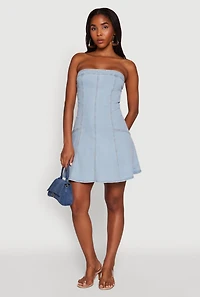 Womens Daisy Strapless Denim Skater Dress, Blue,
