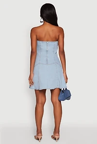 Womens Daisy Strapless Denim Skater Dress, Blue,