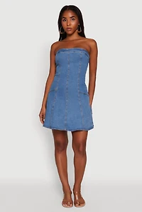 Womens Daisy Strapless Denim Skater Dress, Blue, Size S