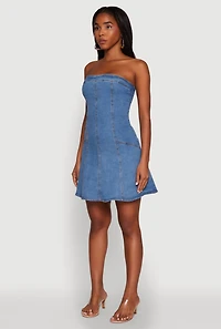 Womens Daisy Strapless Denim Skater Dress, Blue, Size S