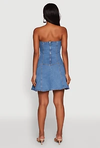 Womens Daisy Strapless Denim Skater Dress, Blue, Size S