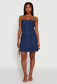 Womens Daisy Strapless Denim Skater Dress, Blue, Size M