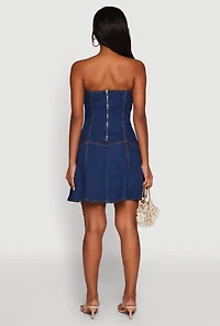 Womens Daisy Strapless Denim Skater Dress, Blue,