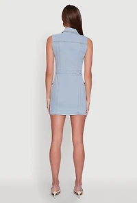 Womens Daisy Sleeveless Button Front Denim Dress, Blue, Size S