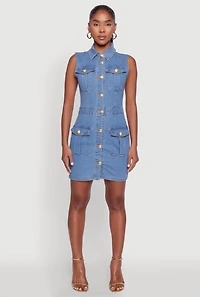 Daisy Sleeveless Button Front Denim Dress