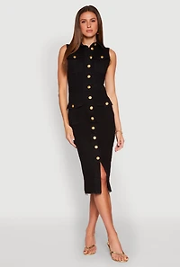 Womens Daisy Denim Sleeveless Utility Midi Dress, Black, Size S