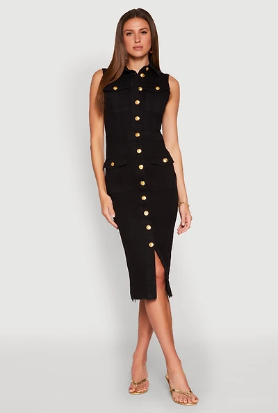 Daisy Denim Sleeveless Utility Midi Dress