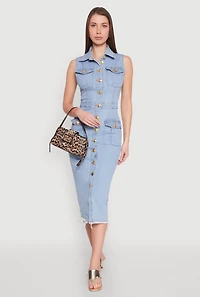 Daisy Denim Sleeveless Utility Midi Dress