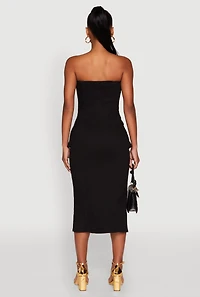 Womens Daisy Button Front Strapless Denim Dress, Black, Size S