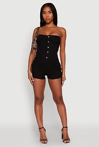 Womens Daisy Cut Out Cargo Denim Tube Romper, Black, Size XL