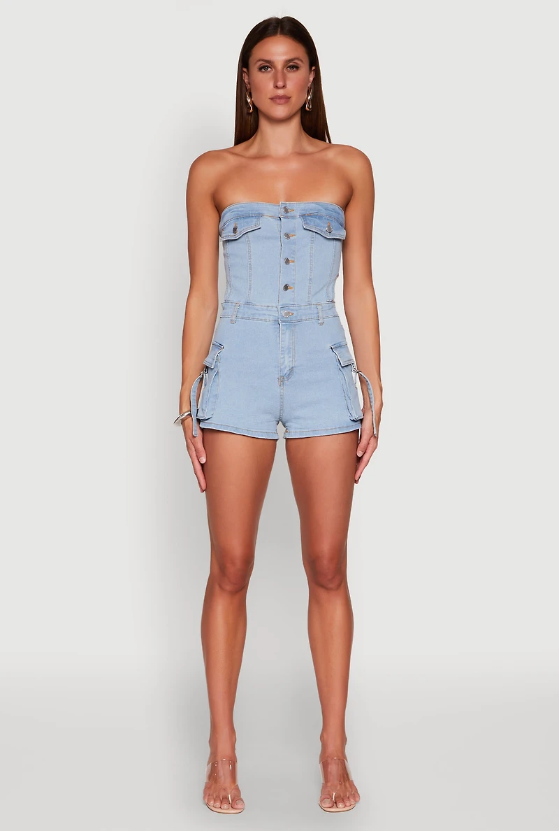 Daisy Cut Out Cargo Denim Tube Romper