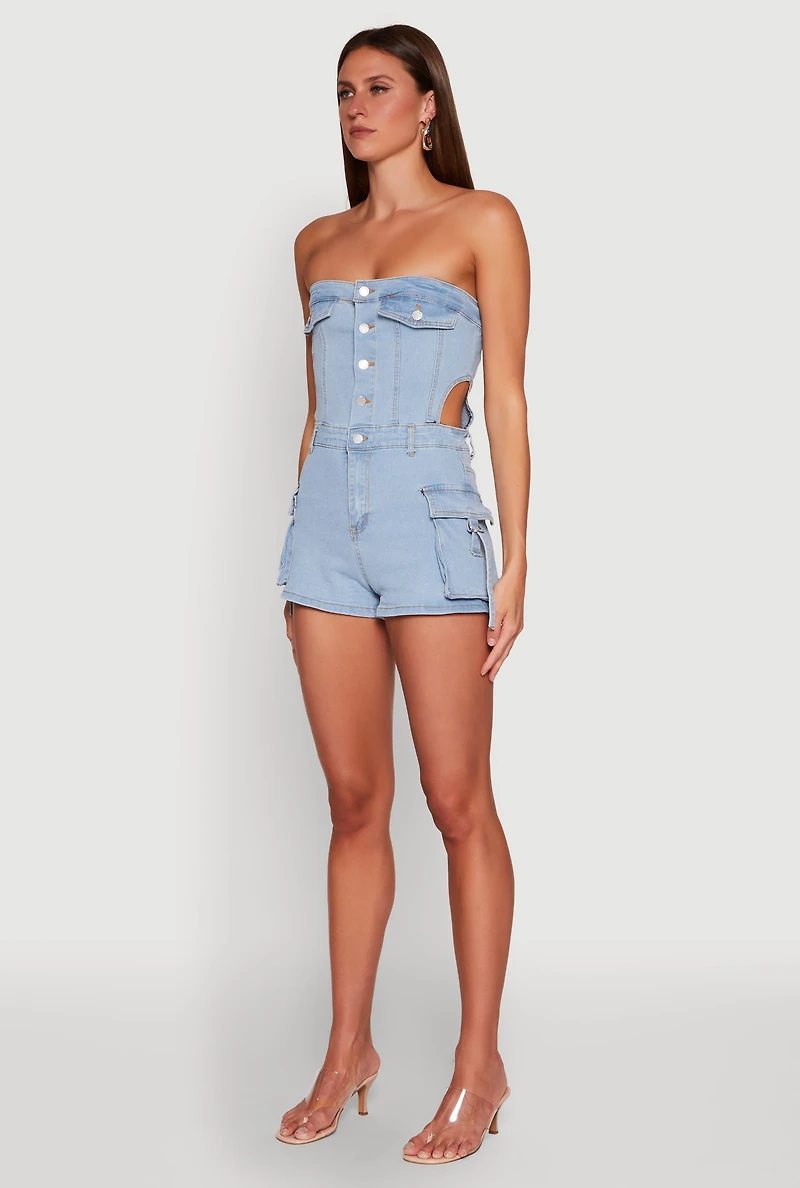 Daisy Cut Out Cargo Denim Tube Romper