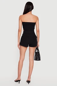 Denim Button Front Cargo Pocket Romper