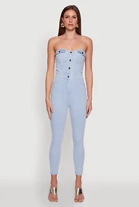 Womens Haute Monde Denim Sweetheart Neckline Jumpsuit, Blue, Size M