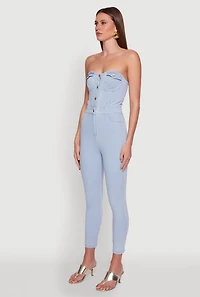 Womens Haute Monde Denim Sweetheart Neckline Jumpsuit, Blue, Size M