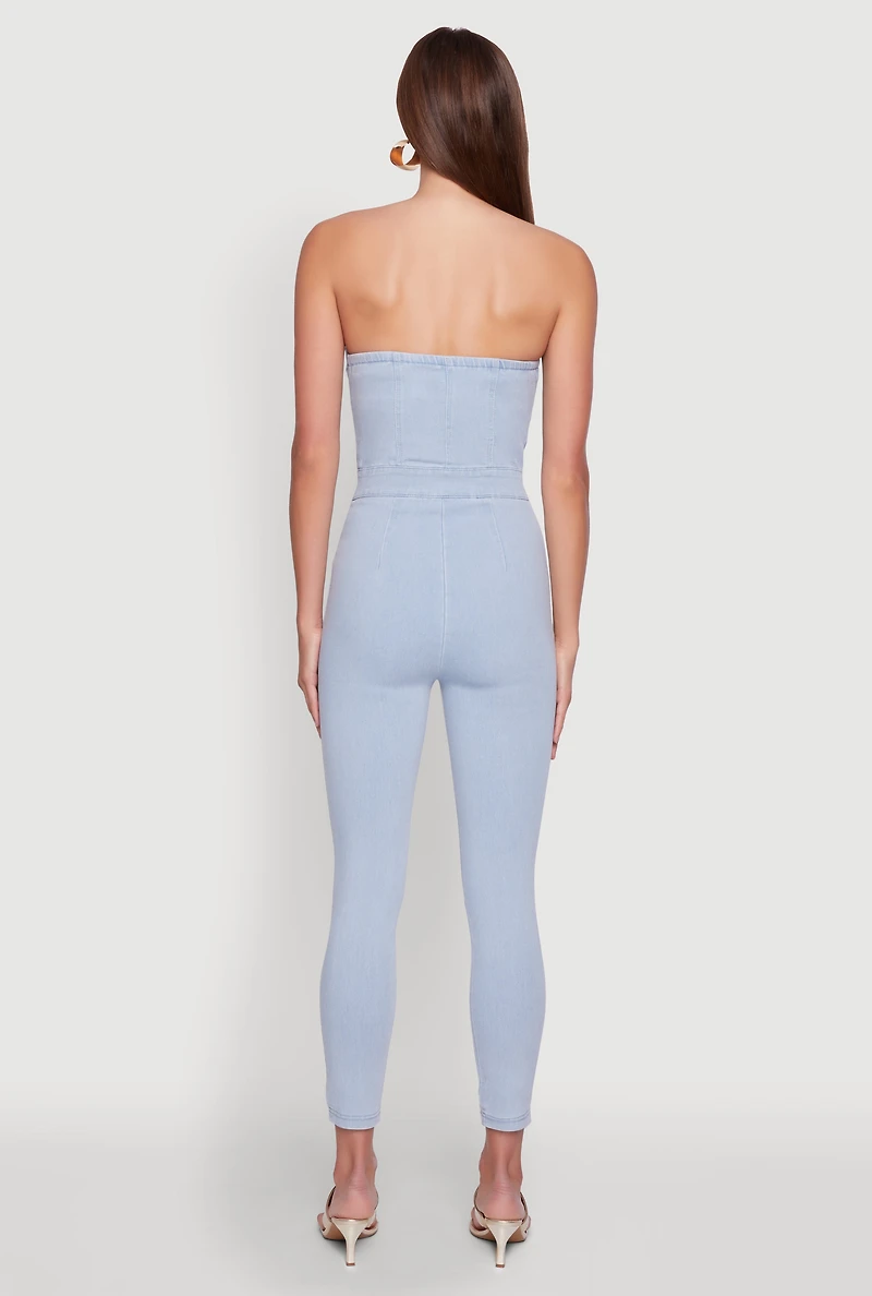 Womens Haute Monde Denim Sweetheart Neckline Jumpsuit, Blue, Size M
