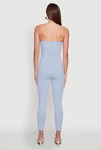 Womens Haute Monde Denim Sweetheart Neckline Jumpsuit, Blue, Size M