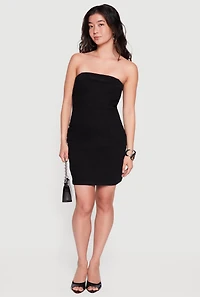 Denim Keyhole Back Mini Tube Dress