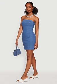 Denim Keyhole Back Mini Tube Dress