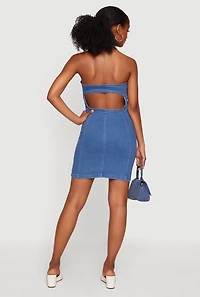 Denim Keyhole Back Mini Tube Dress