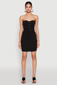Womens Haute Monde Strapless Denim Bodycon Mini Dress, Black, Size M