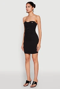 Womens Haute Monde Strapless Denim Bodycon Mini Dress, Black, Size M