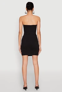 Womens Haute Monde Strapless Denim Bodycon Mini Dress, Black, Size M