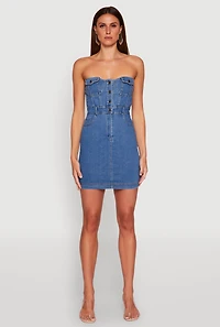 Womens Haute Monde Strapless Denim Bodycon Mini Dress, Blue, Size M
