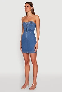 Womens Haute Monde Strapless Denim Bodycon Mini Dress, Blue, Size M