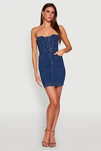 Haute Monde Strapless Denim Bodycon Mini Dress