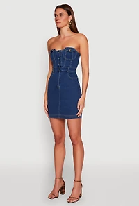 Womens Haute Monde Strapless Denim Bodycon Mini Dress, Blue, Size S