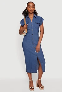 Denim Button Front Shirt Dress