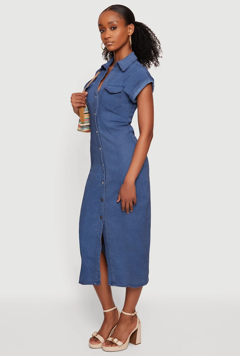 Denim Button Front Shirt Dress