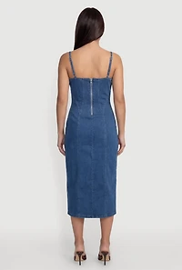 Sleeveless Zip Back Denim Dress with Side Slit
