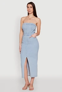 Womens Haute Monde Denim Slit Front Tube Dress, Blue, Size M