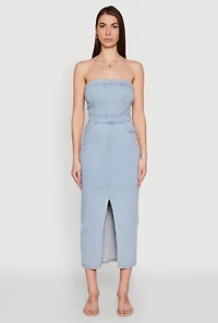 Womens Haute Monde Denim Slit Front Tube Dress, Blue, Size M