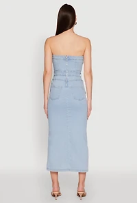 Womens Haute Monde Denim Slit Front Tube Dress, Blue, Size M