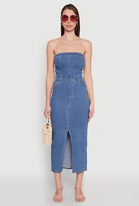 Haute Monde Denim Slit Front Tube Dress