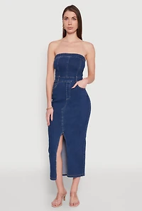 Haute Monde Denim Slit Front Tube Dress